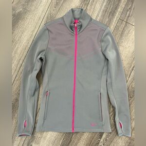Nike Gray Full Zip Jacket Sweatshirt with Pink Trim Fleece Inside Womens Small